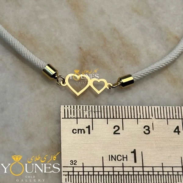 دستبند دو قلب مینیمال لیزری طلا